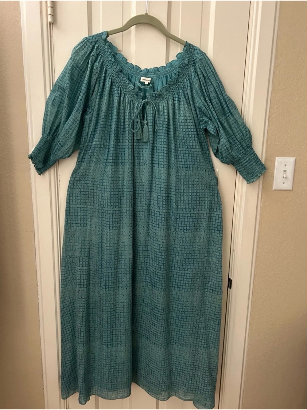 Pomegranate Tuckernuck Float Women’s Teal Midi Peasant Dress M